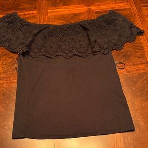 Lauren Ralph Lauren Black Lace Off-Shoulder Top size L